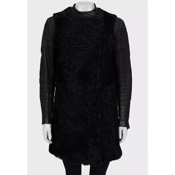 Celine Black Shearling Leather Sleeves Coat Sz.IT40/S - Picture 1 of 4